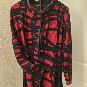 MING WANG Black & Red Abstract Knit Cardigan